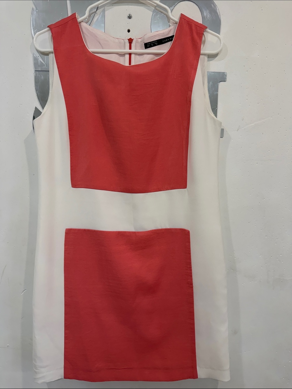 Zara White and Coral Block Sleeveless Mini Dress